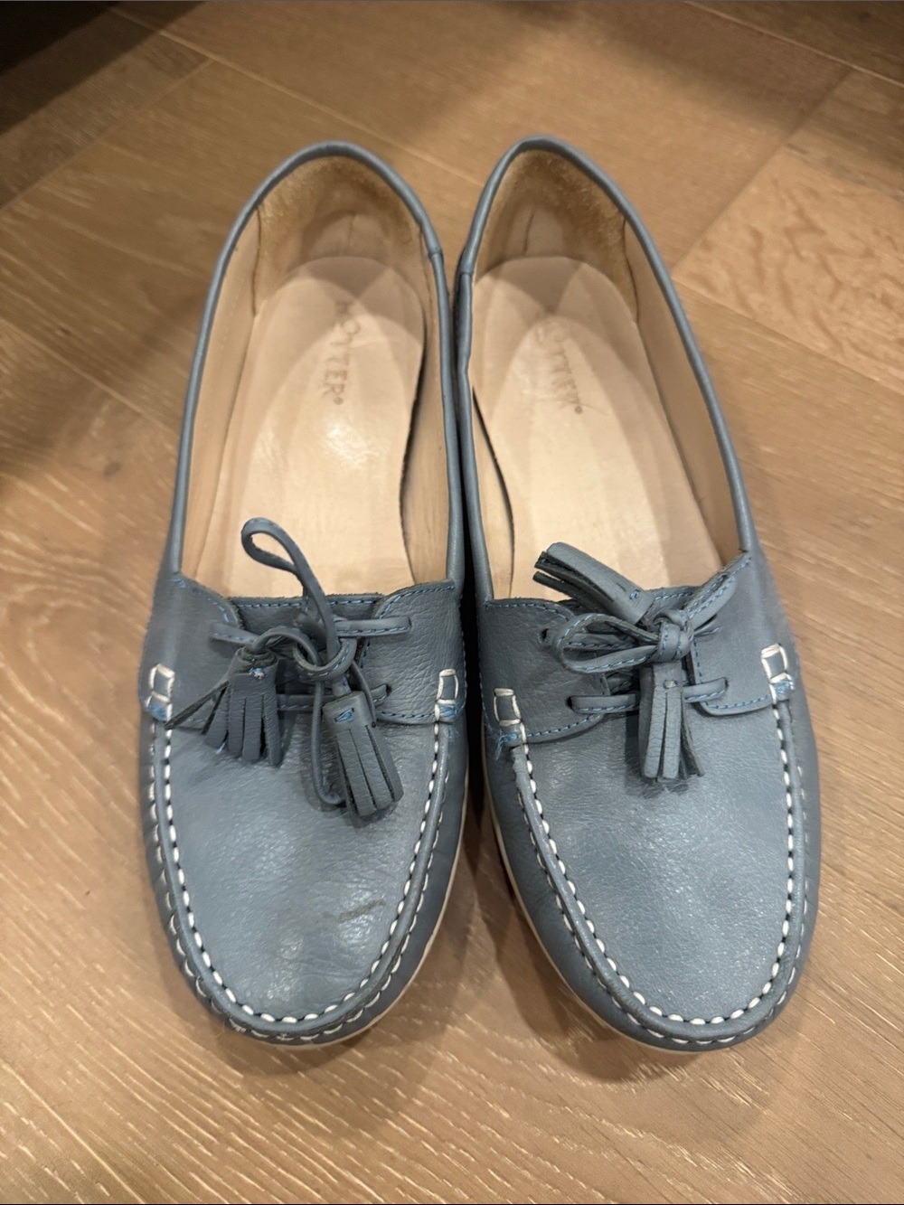 Blue Leather Tassel Loafers for women